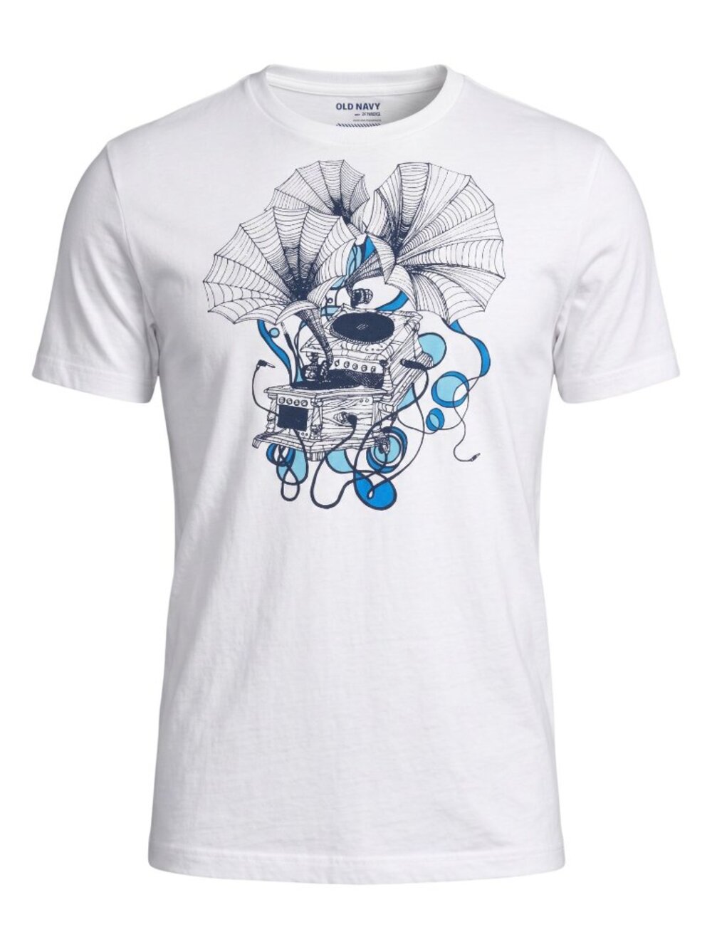 Old Navy Mens White Graphic T-Shirt XL With Vintage Music-Inspired Design